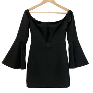 NEW NBD Womens S‎ Little Black Mini Dress Bell Sleeves Off Shoulder Cut Out thumbnail 1