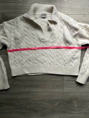 Aritzia Sunday Best Cream Cable Knit Wool Blend Cropped Long Sleeve Sweater S thumbnail 8