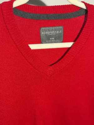 Aeropostale Men's Red V-Neck Long Sleeve Sweater thumbnail 3