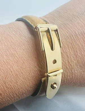 Gucci Brown Gold Belt Motif Leather Fashion Bracelet Jewelry Italian Designer thumbnail 1