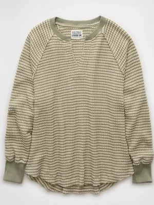 American Eagle AE Big Hug Notch Neck Waffle Sweatshirt Size Large Green thumbnail 1