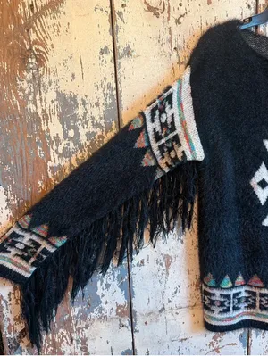 Jodifl Aztec Women's Eyelash Sweater Black Fringe Western size Medium thumbnail 2