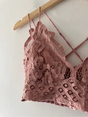 Free People One Adella Bralette Mauve Pink‎ Brown Lace thumbnail 2