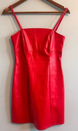 Kirious Los Angeles Red Faux Leather Mini Dress Size S Bodycon thumbnail 1