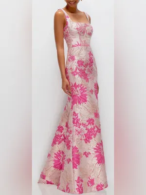NEW Dessy Collection Hibiscus Pink Square Neck Trumpet Gown Sz 10 thumbnail 3