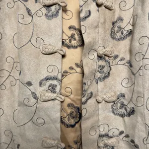 VTG Y2K Women Western Jacket S Tan Faux Suede Embroidered Frog Closure Floral thumbnail 7