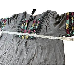Solitaire Gray Embroidered Peasant Blouse Tassel Tie Long Sleeve Top Large thumbnail 10