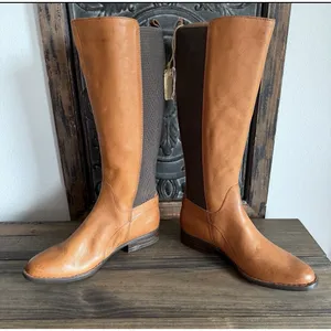 Born Campbell Equestrian Tall Riding Boots Cognac Leather 8.5 Brass Buckle Strap thumbnail 4
