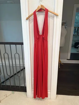 NIALI Red Plunging Halter Maxi Gown Dress Size 4 MSRP $518 thumbnail 2
