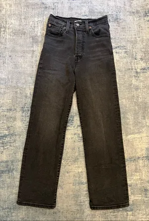 Levi's Faded Black Button Fly High Rise Ribcage Straight Leg Ankle Jeans Size 24 thumbnail 1