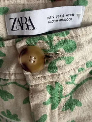 Zara Linen Leaf Print Boho High Rise Lightweight Straight Leg Pants Small thumbnail 4