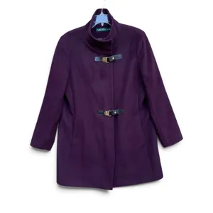 Lauren Ralph Lauren Wool Peacoat Trench Coat Purple Burgundy Size 12 Old Money thumbnail 5