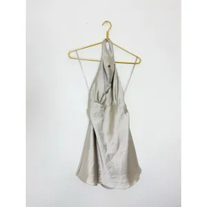 Zara Woman NWT SS25 Grey/ Beige Short Satin Halter Dress Size Medium 8482/331 thumbnail 4