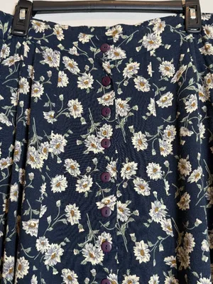 Vintage Express Floral A-Line Button Front Skirt Womens Medium Black Cottagecore thumbnail 6