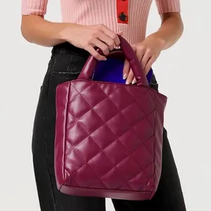Quilted Burgundy Tote Bag Purple thumbnail 1