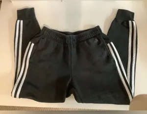 Adidas Size XS Black and White Track Pants with Signature Stripes. Preloved thumbnail 1