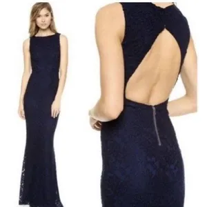 Alice And Olivia Sachi Gown Lace Overlay Long Cocktail Formal Dress Navy Size 2 thumbnail 4