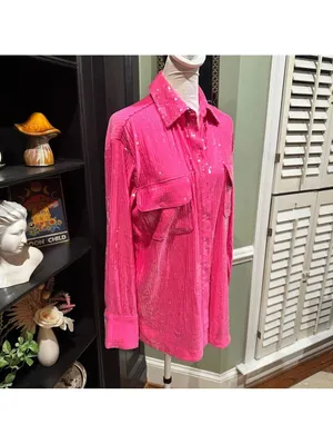 Rachel Zoe Hot Pink Sequin Button-Down Top (Size S, NWT) thumbnail 3