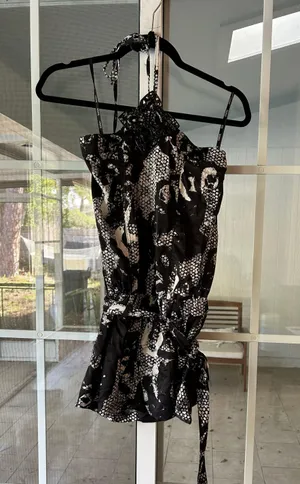 black and white lace print romper thumbnail 1