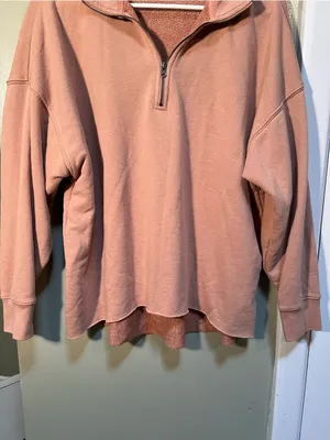 Aerie Womens Size Small Sunday Soft Quarter Zip Sweatshirt Tan Terry Cloth Lined thumbnail 5