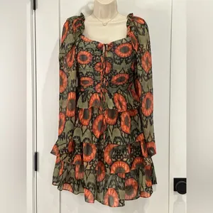 NWT Beulah Style Naiya Floral Dress XS Green Garden Party Fall Ruffle Wedding thumbnail 4
