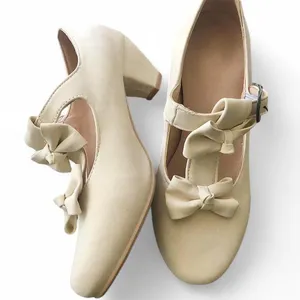 Y2K Coquette Romantic Fairy Lolita Bow Kitten Heels Pumps Ballet Ballerina Mary Jane Oxfords Ren Faire Round Toe #Preppy #officesiren Sz 38 thumbnail 1
