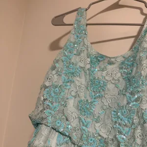 Alice + Olivia Sequin beaded turquoise aqua mini floral beaded lace dress thumbnail 6