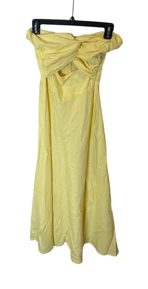 Petal and Pup Yellow Strapless Twist Front Cutout Linen Blend Midi Dress US 6 thumbnail 1