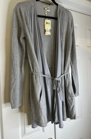 NWT Lucky Brand Boho Cardigan Grey Blue Tie Front Size S thumbnail 1