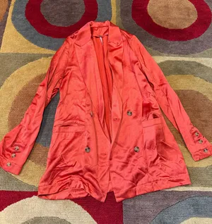 Free People Orange Shiny Satin Long Blazer Jacket Coat Women’s Size Small thumbnail 1