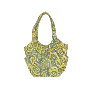 Vera Bradley Quilted "Lemon Parfait" Yellow Large Hobo Handbag Paisley‎ Bright thumbnail 2