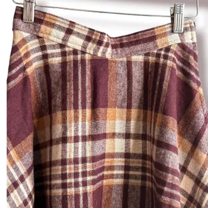 Vintage 70s Plaid Wool Blend Midi Skirt Burgundy Tan A Line AcademiaHeritage thumbnail 3