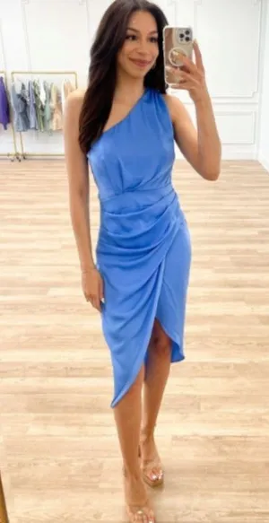 DO+BE Blue Asymmetrical One Shoulder Cocktail Dress thumbnail 2