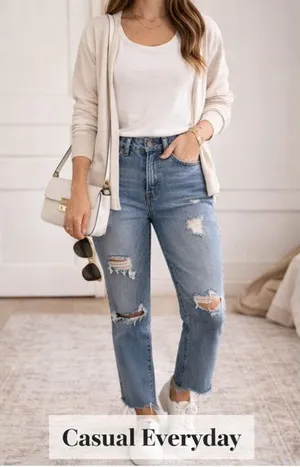 GAP Blue Distressed Straight Leg Jeans thumbnail 1
