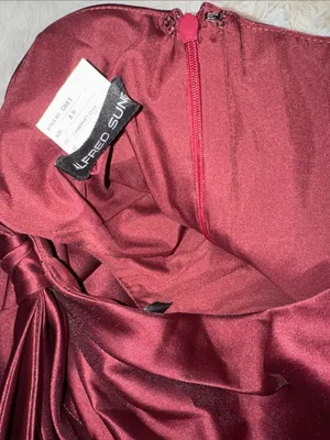 NEW Alfred Sung Bow Detail One-Shoulder Satin Twill Column Gown Sz 8 Cabernet thumbnail 7