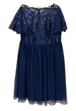 Ever-Pretty Navy Blue Sequin Embroidery Tulle Cocktail Dress 2XL US 20 EE00906 thumbnail 1