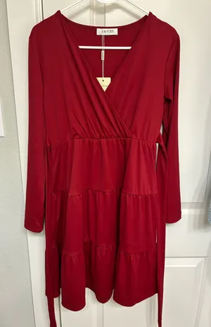 Long sleeve Midi Dress Red thumbnail 1
