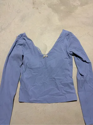 Aerie offline long sleeve ribbed cropped shirt blue small thumbnail 2