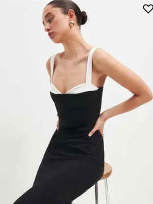Reformation Black Midi Dress with White Straps thumbnail 4