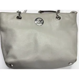 Michael Kors Double Strap‎ Jet Set Shoulder Chain Tote Handbag Gray Leather thumbnail 10