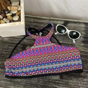 L*Space Black Multi Print Halter Bathing Swim Suit Bikini Top L thumbnail 4