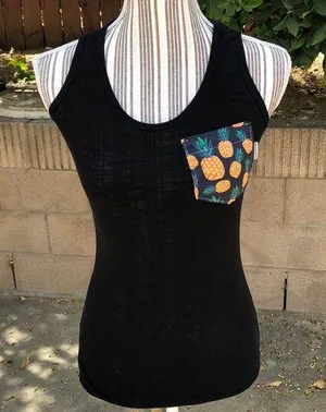Serengeti black tank with pineapple print pocket thumbnail 1