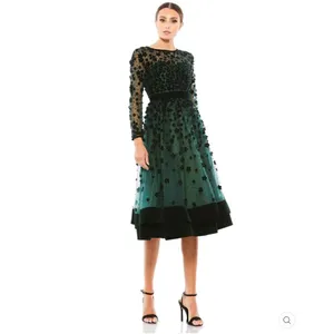 Mac Duggal 67007 Womens Green Embellished Illusion Fit & Flare Dress Gown thumbnail 3