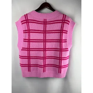 Women’s Grey Lab Large Pink Plaid Sweater Vest thumbnail 3