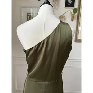 Nicole Miller Satin Olive Ivy Green One Shoulder Dress Size 4 S thumbnail 8
