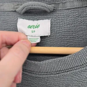Aerie Sweatshirt Womens Small Waffle Knit Gray Side Slit Oversized‎ EUC thumbnail 2