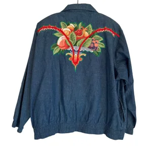 Vintage Southern Stitches Denim‎ Appliqué Embroidered Bomber Jacket Womens M USA thumbnail 3