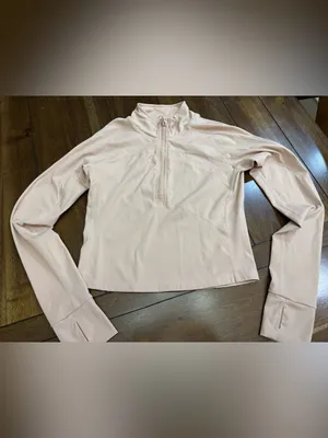 Amazon Slim Fit Yoga Half Zip Top Tan Pink Size S thumbnail 4