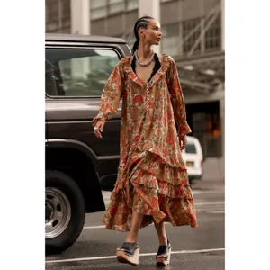 Free People Garden Wonders Maxi Dress Retro 70s Bohemian Floral Size Large thumbnail 14