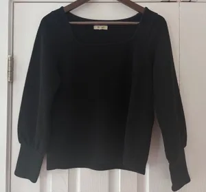 Madewell Black Square Neck Ribbed Puff Sleeve Sweater Top Medium‎ thumbnail 1